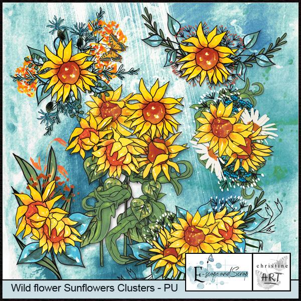 Wild flowers Sunflowers Clusters by Christine Art