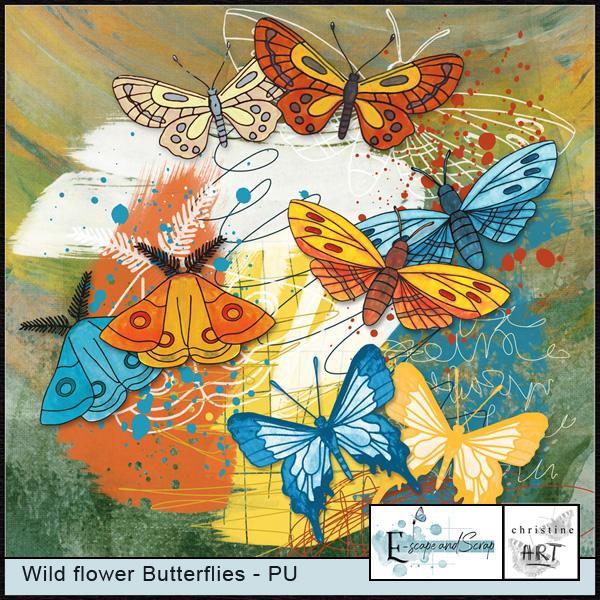 Wild flowers Butterflies by Christine Art